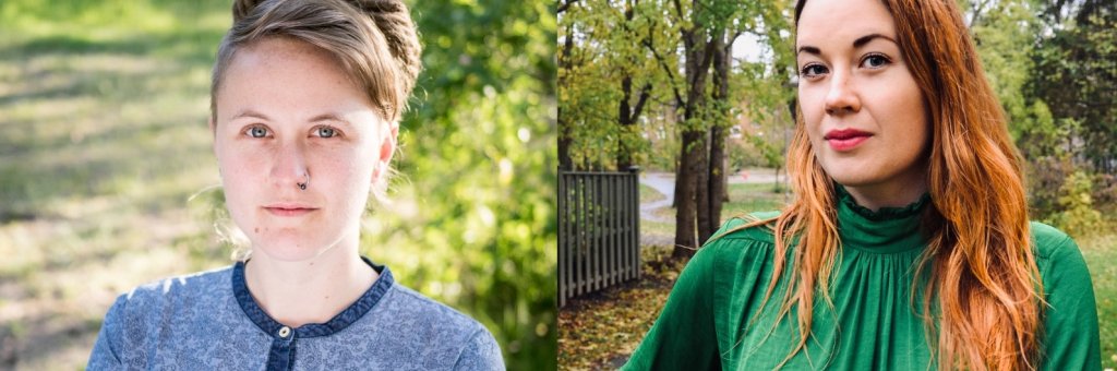 Porträttbilder på skribenterna Mire Åsell och Louise Frisk